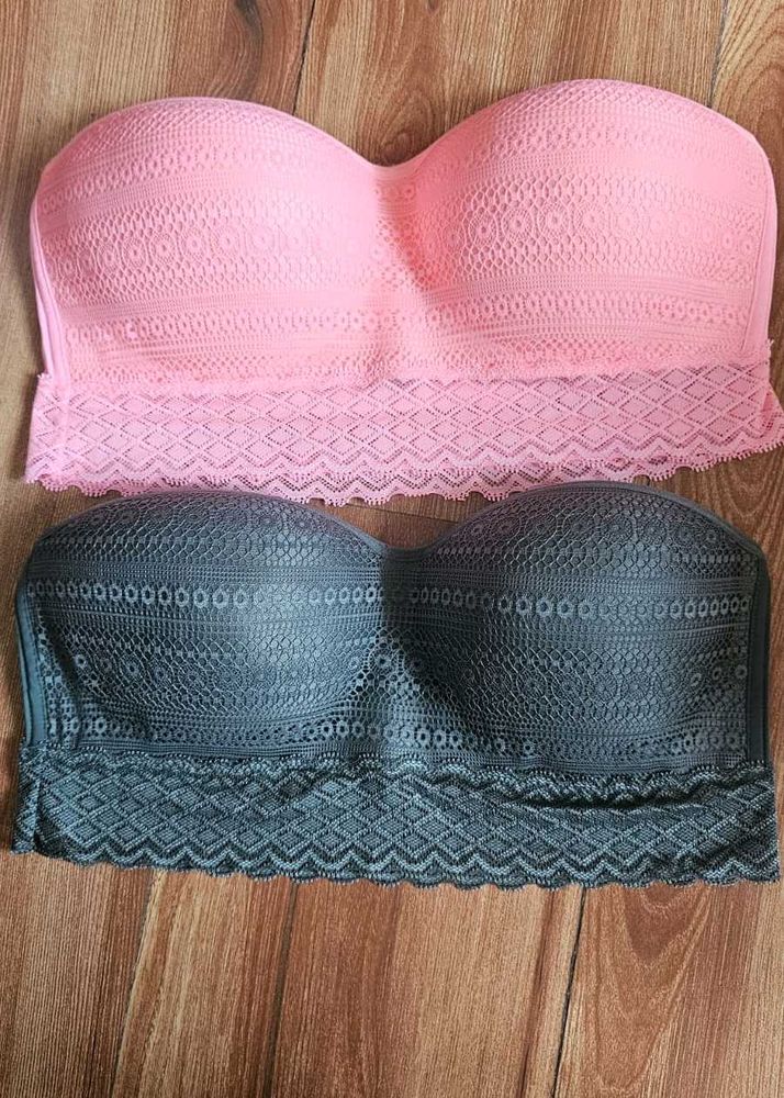Strapless Lace Bras - Pink &amp; Grey Set