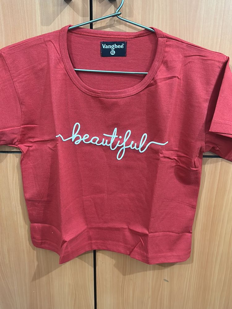 Red 'Beautiful' Graphic Tee