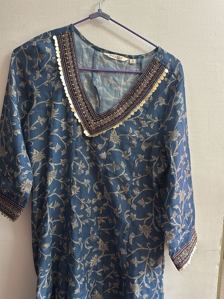 Blue Floral Print Kurta