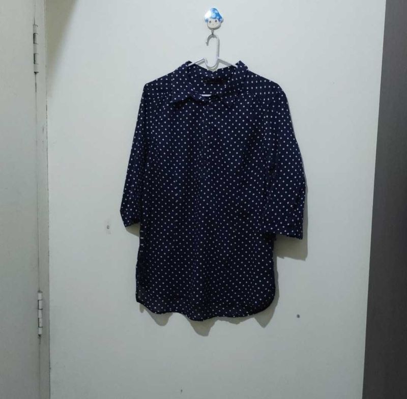 Anasazi Navy Blue White Polka Dot Tunic Top Shirt