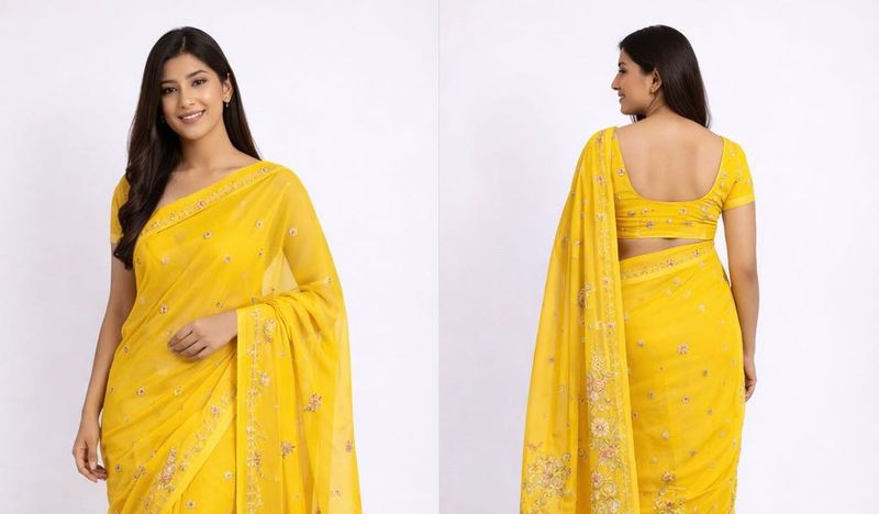 Elegant Yellow Embroidered Saree