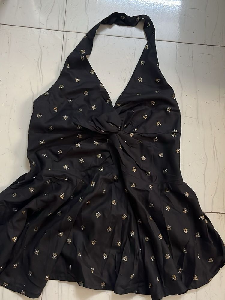 Chic Black Embellished Halter Top