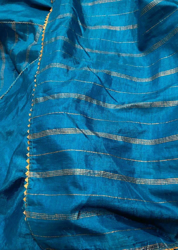Blue Saree with Golden Stripes