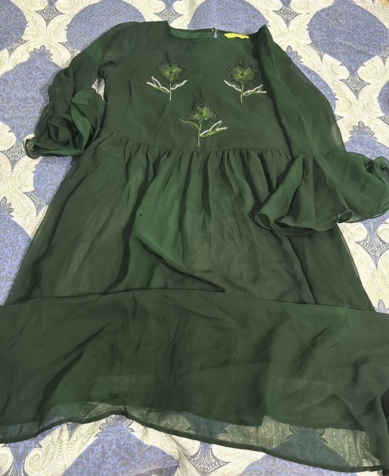 Elegant Green Embellished Gown with palazzo