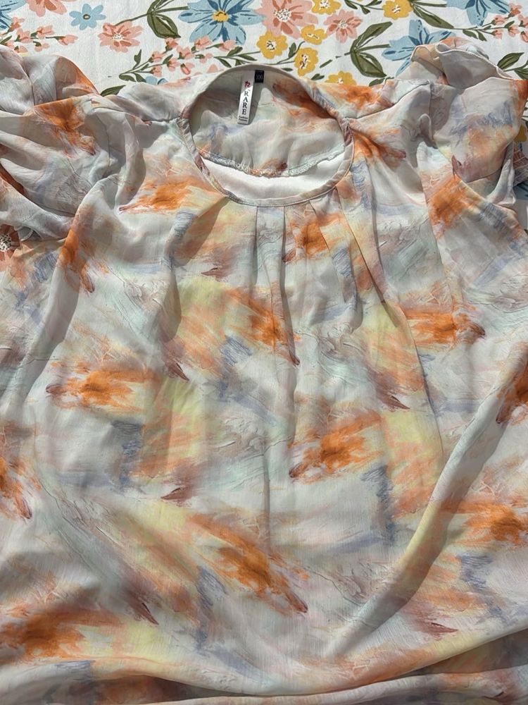 Abstract Print Sheer Top