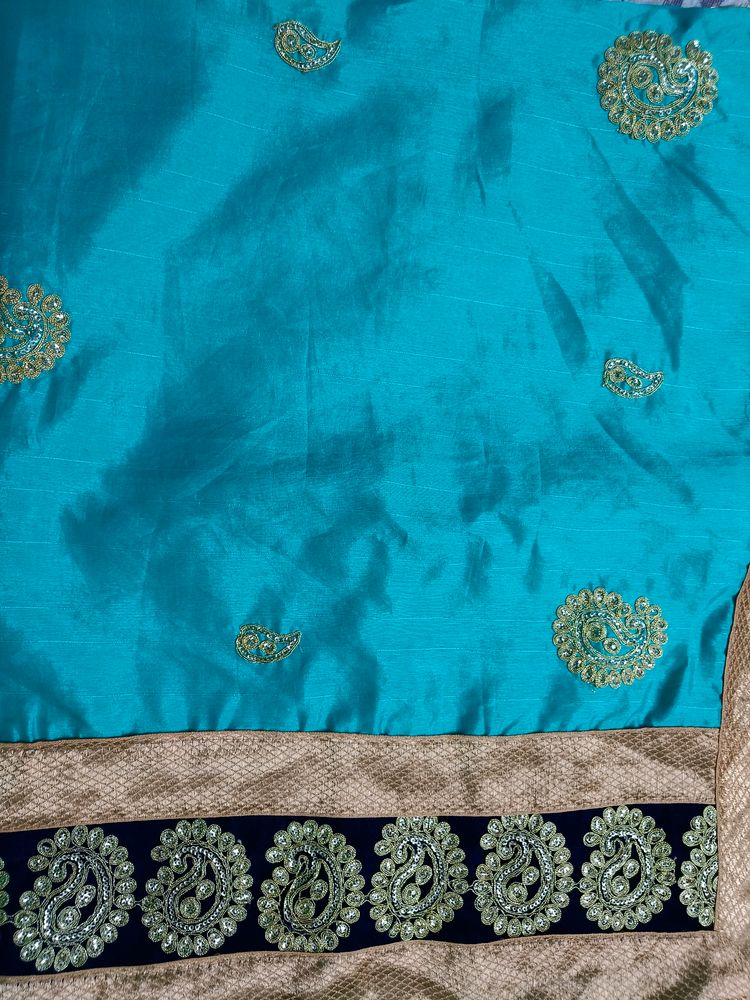 Saree Sea Blue Colour Without Blouse 2 Time Used Only