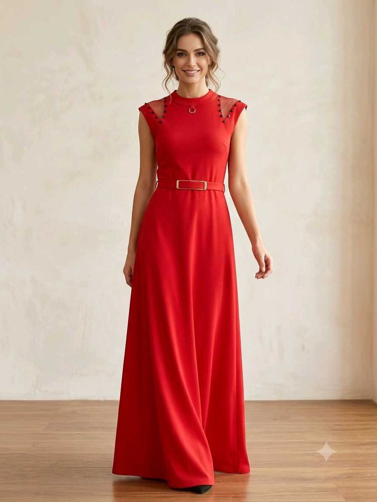 😍Chic Red🍒 Sleeveless Dress ✨with Studs