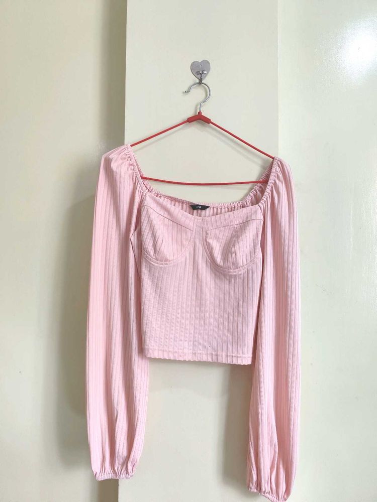 Pink Ribbed Corset Style Top