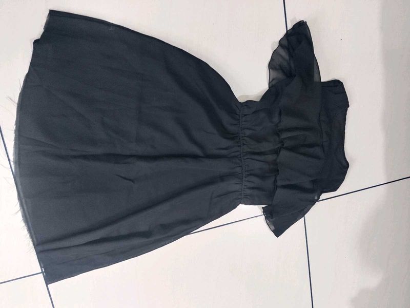 Elegant Black Sheer Ruffle Dress