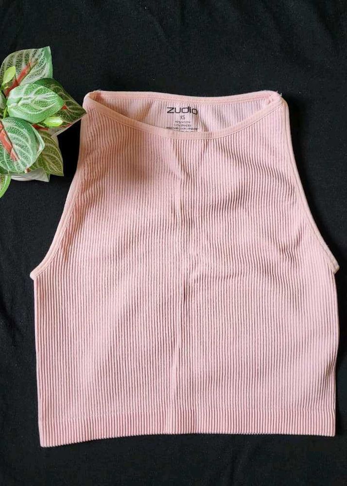 Ribbed Pink Cropped Tank Top