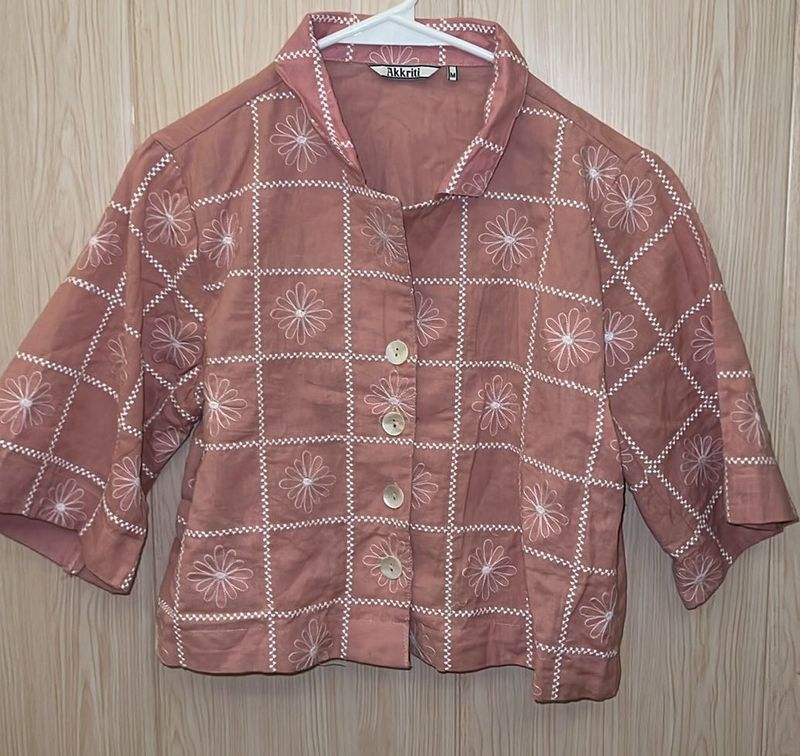 Chic Embroidered Square Patterned Blouse