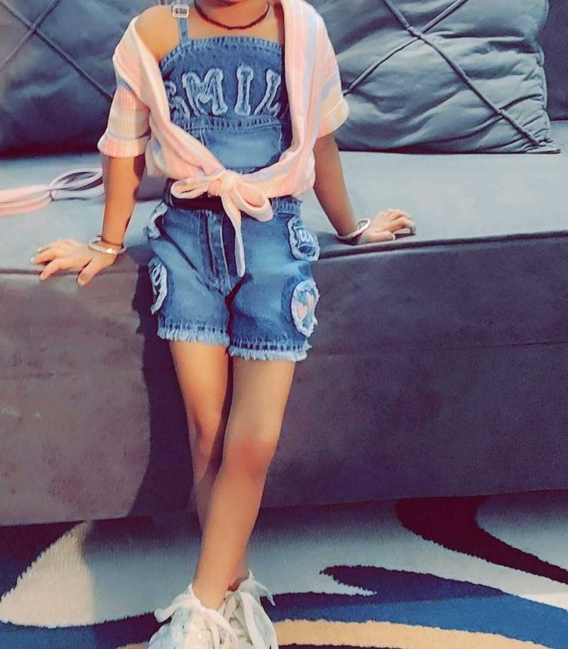 Denim Romper with Shirt - Cute Kids Outfit