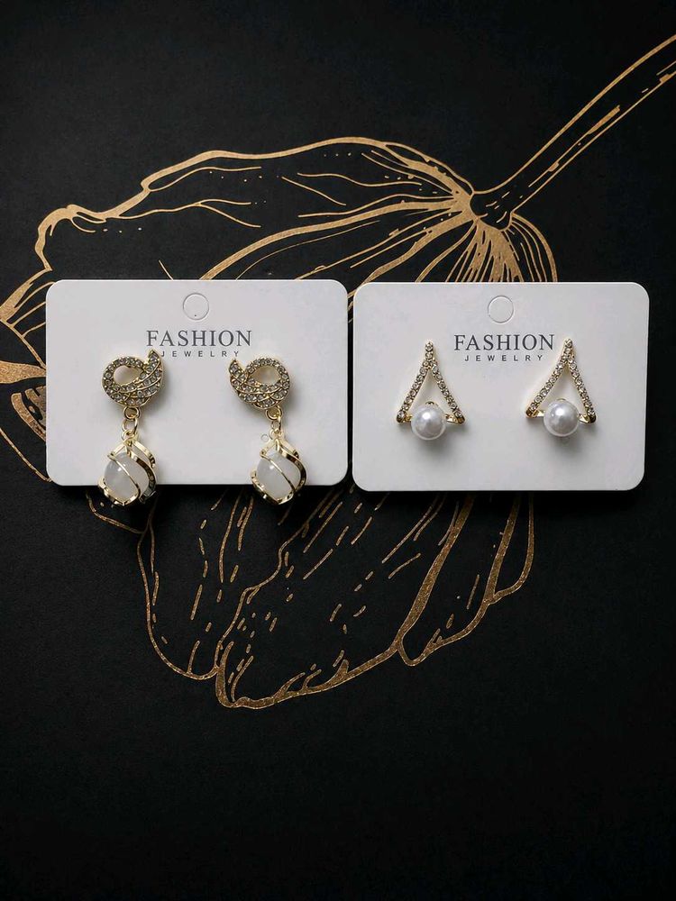 Elegant Pearl &amp; Crystal Earrings Set