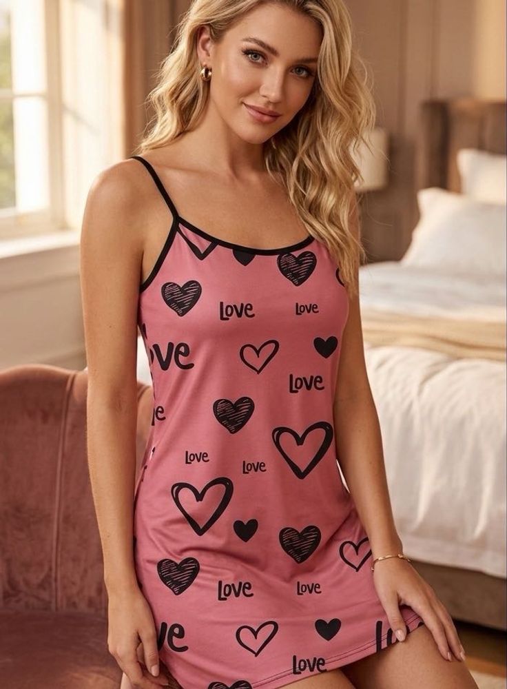 Cute Love Heart Print Nightdress