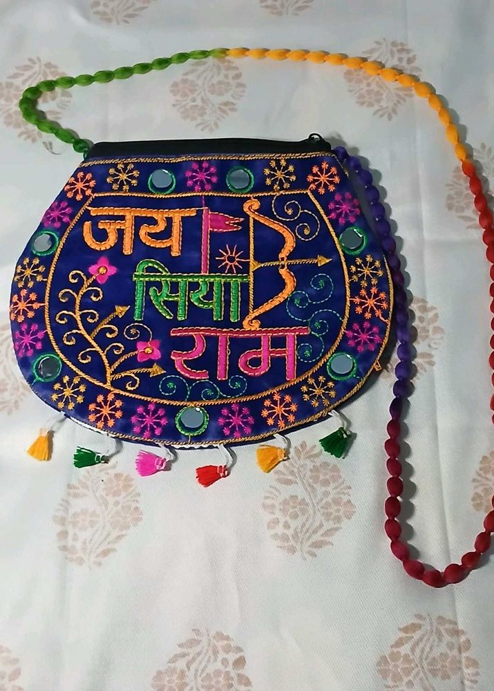 Boho Embroidered Jai Siya Ram Sling Bag