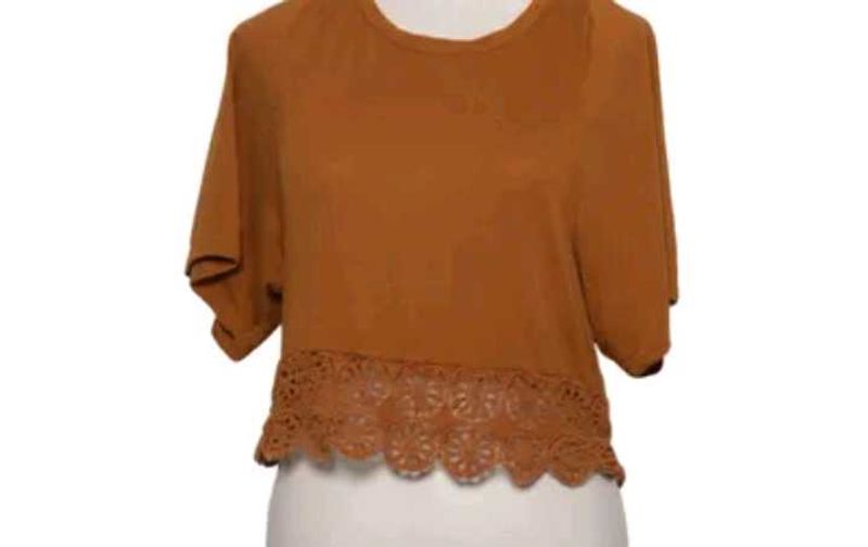 Brown Cropped Top with Lace Detail