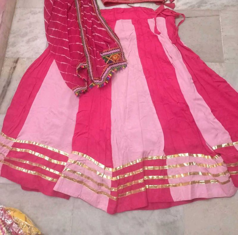 Pink Striped Lehenga Choli Set