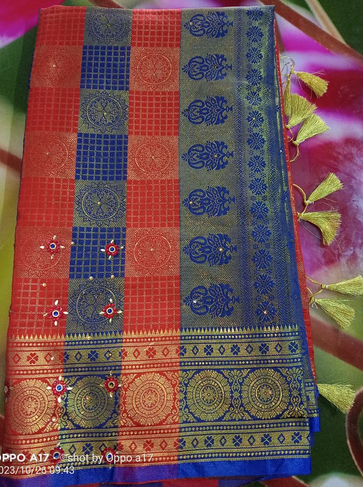 Beautiful Stone And Mirror Work Saree
