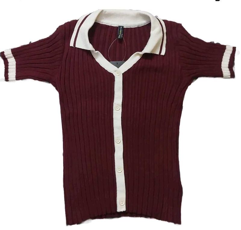 Maroon Ribbed Knit Top