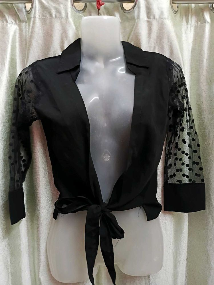 Black Sheer Sleeve Tie Top