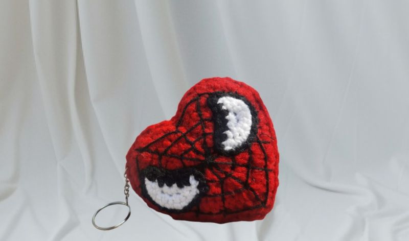 Crochet Batman Heart-Shaped Keychain