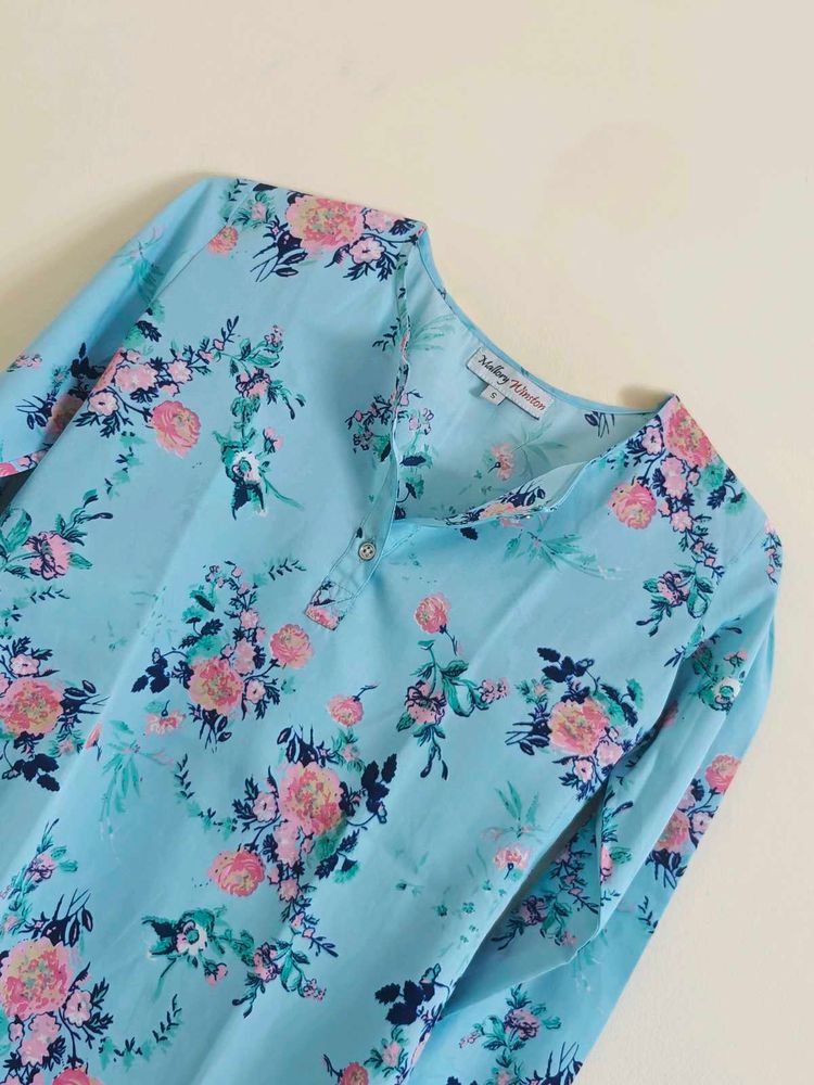 Blue Pink Floral Top