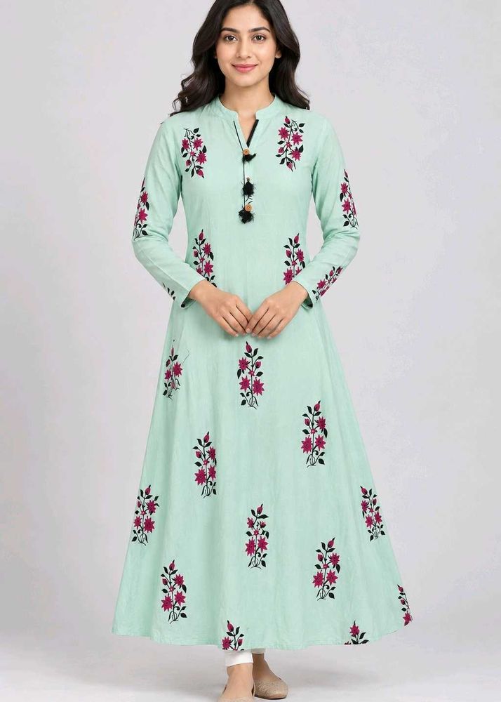 Mint Green Floral Anarkali Kurta