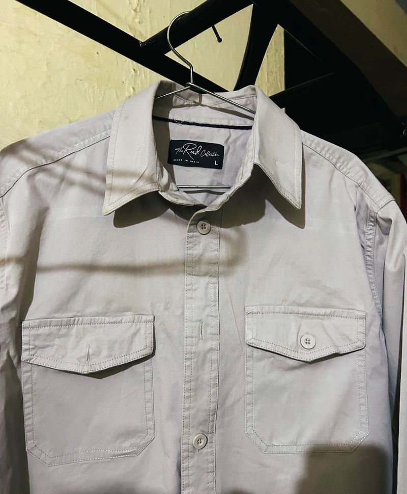 SOLID BONE GREY DOUBLE POCKET OVERSHIRT