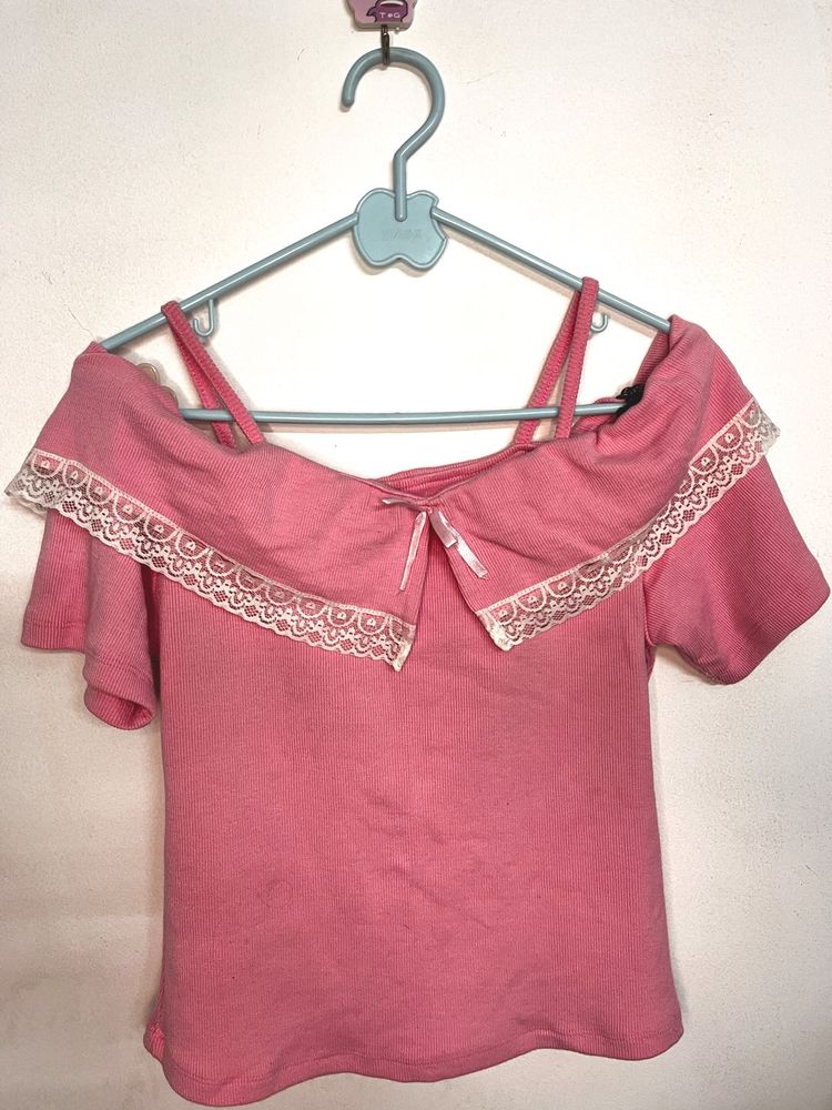 Cute Pink Lace Trim Top