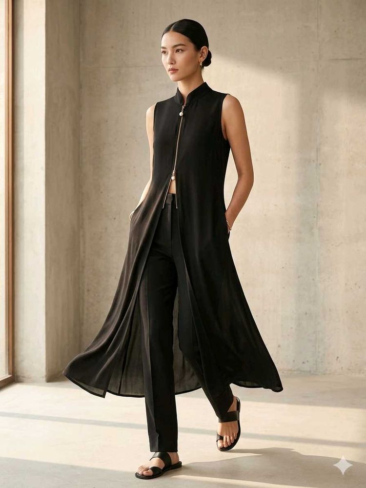 Elegant Black Sleeveless Long Kurta