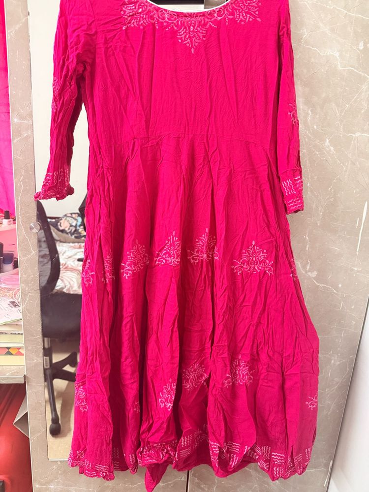 Pink Embroidered Anarkali Kurta