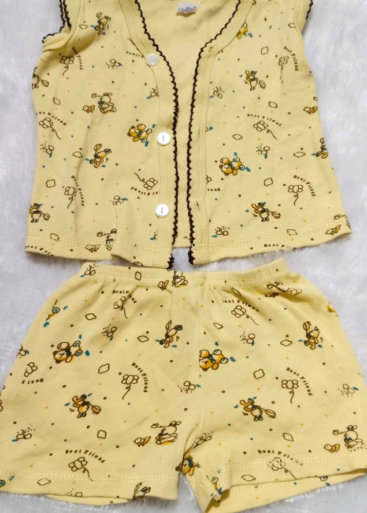 Cute Yellow Baby Set with Teddy Bear Print