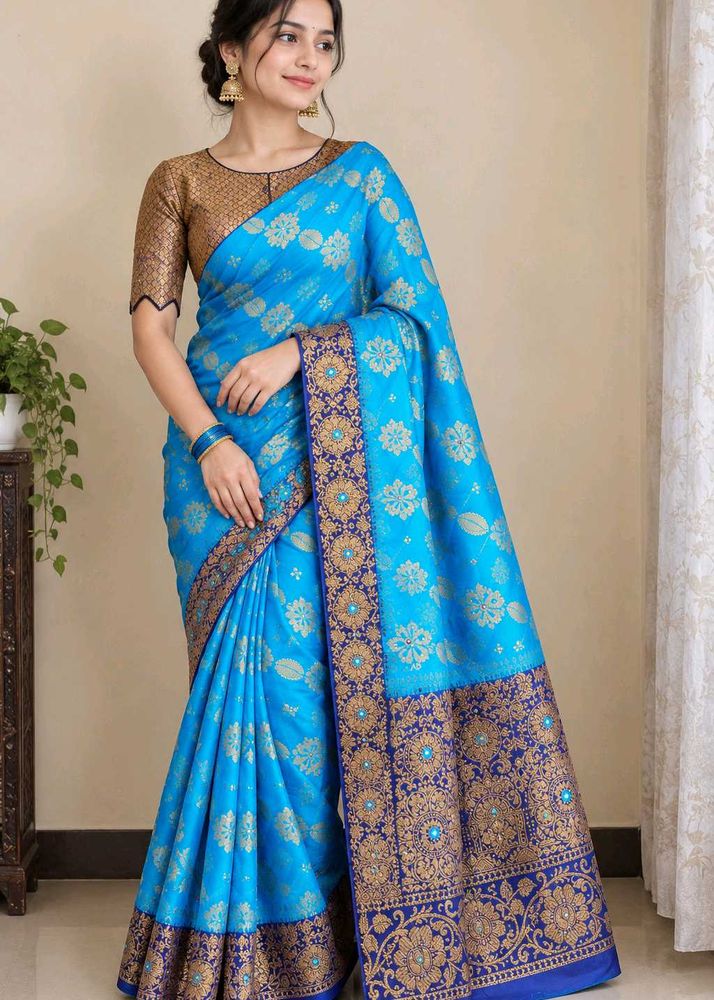 blue banarasi saree with blouse
