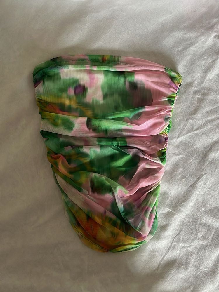 ZARA - Sheer Ruched Floral Print Top