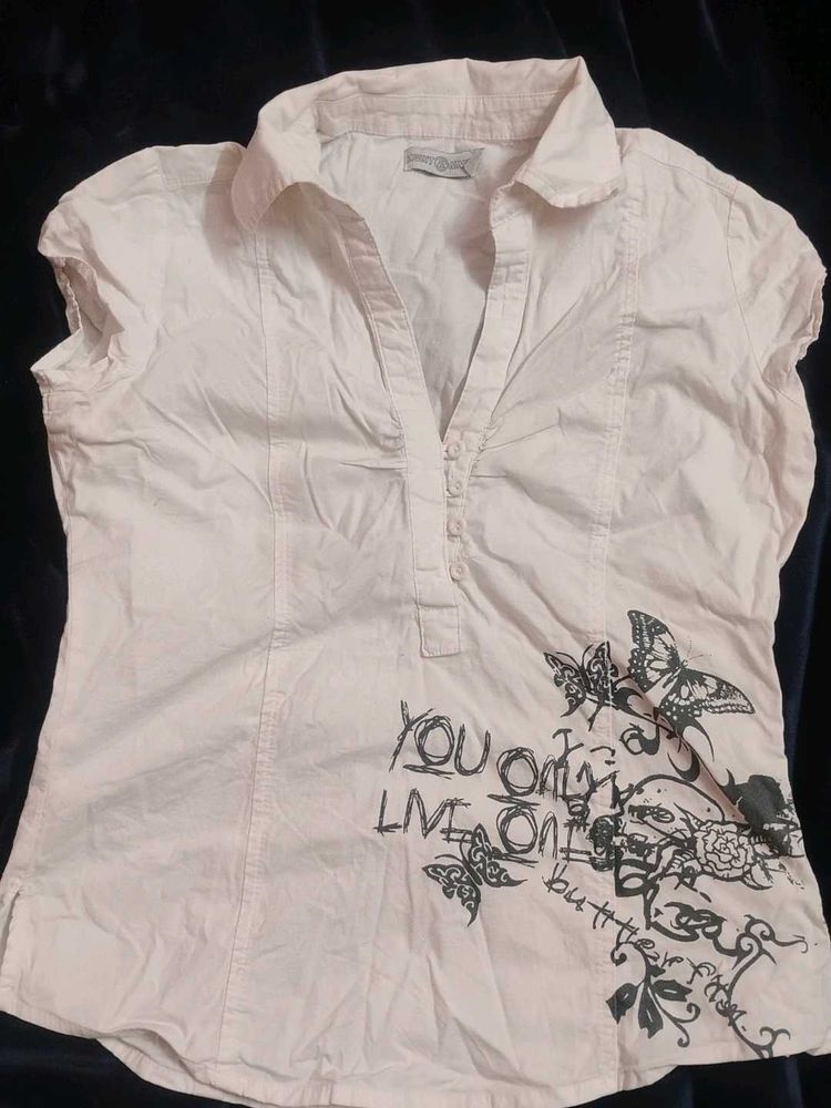 yk2 white Graphic Print Tunic Top