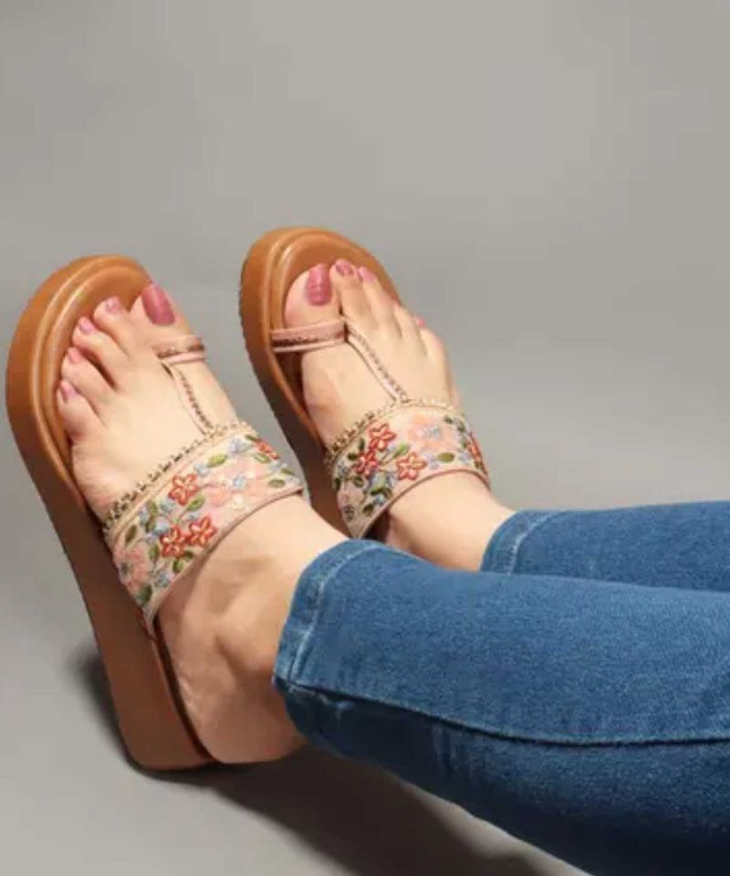 Embroidered Wedge Sandals