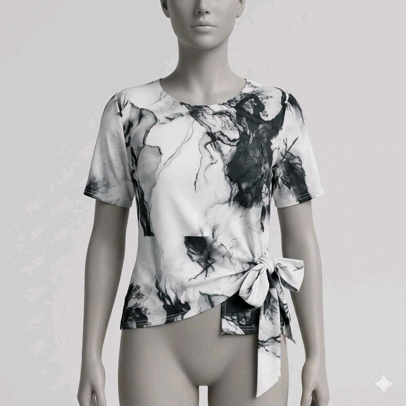 Abstract Print Tie-Front Top