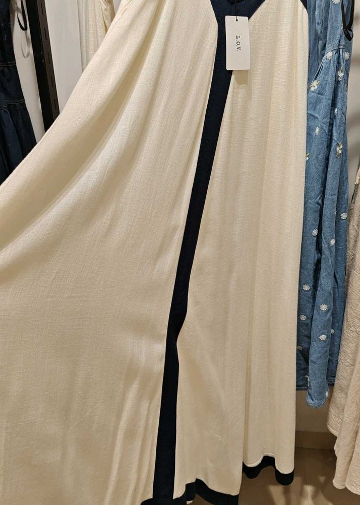 Elegant Cream &amp; Navy Maxi Dress