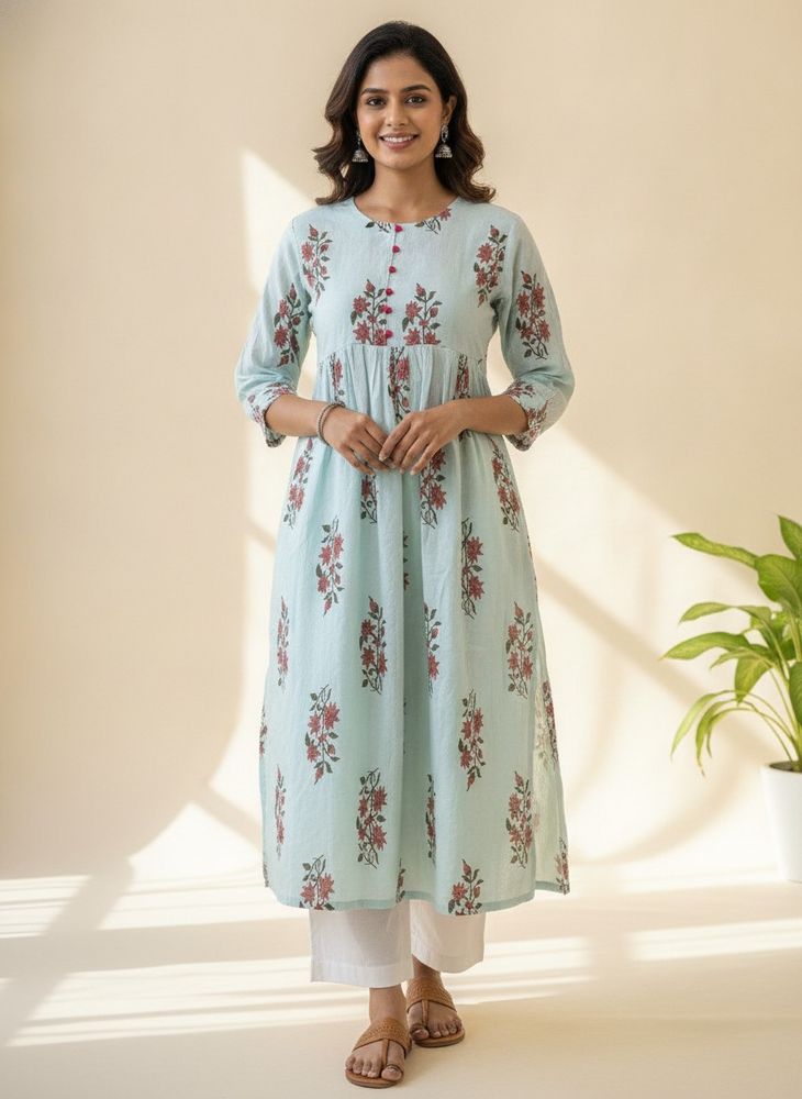 ✨Light Blue Floral Print Kurta✨