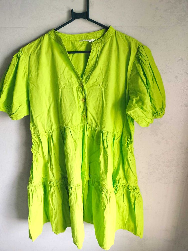 Lime Green Tiered Short Dress