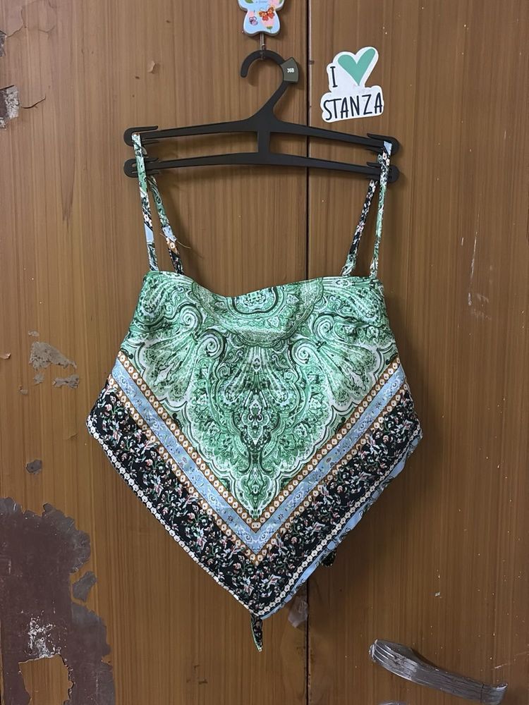 Patterned Tie-Up Crop Top