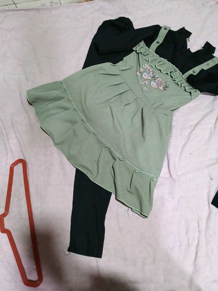 Cute Green Dress with Black Pant
