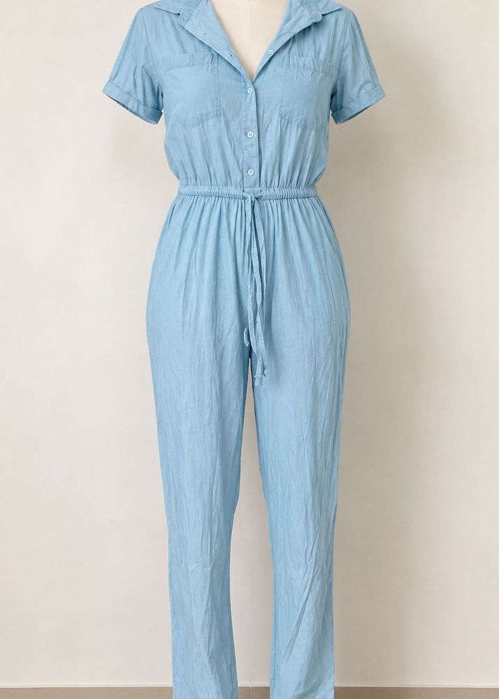Light Blue Collared Jumpsuit