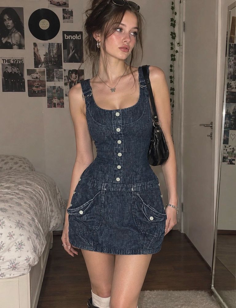 Y2K Denim Button-Up Dress