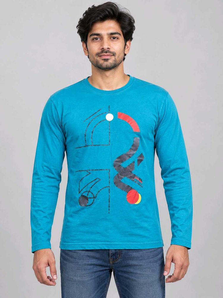 Men's Blue Graphic Long Sleeve T-Shirt