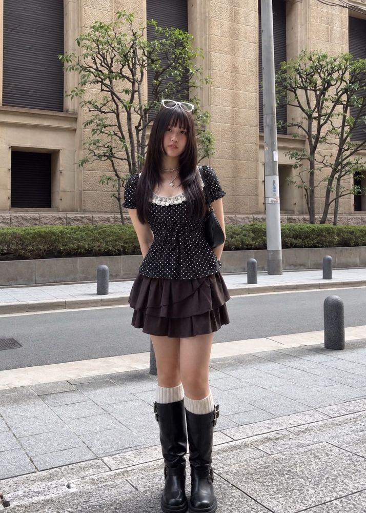 Cute Polka Dot Lace Trim Top