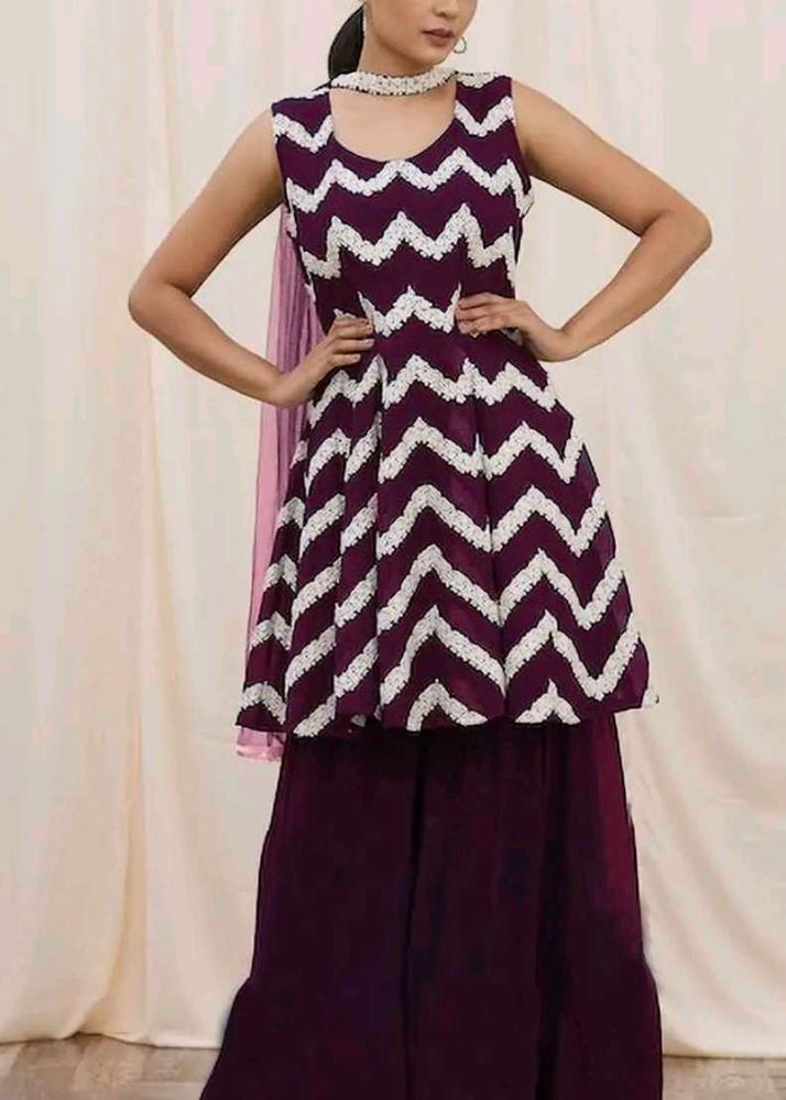 Women Georgette Kurta Sharara Dupatta Set