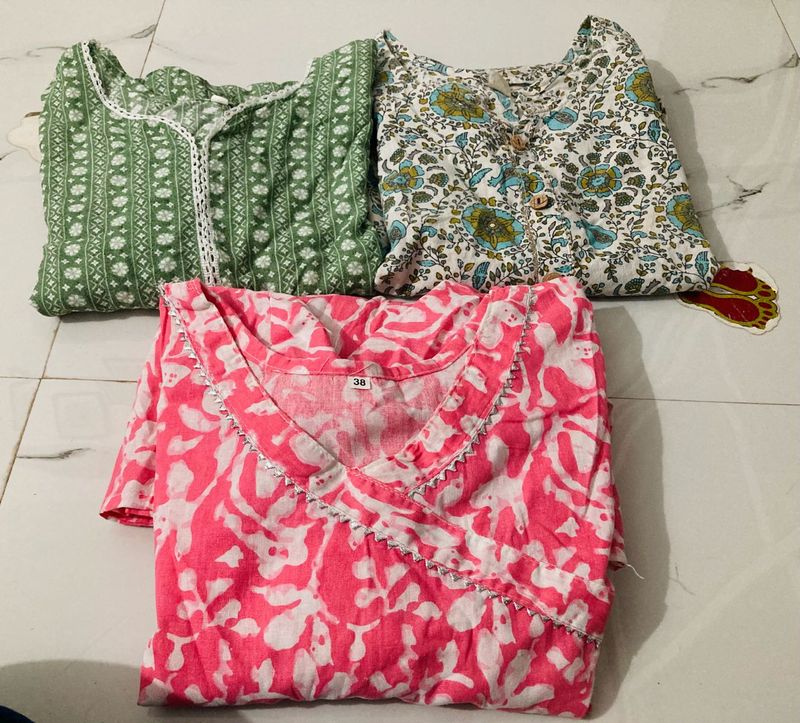 Set of 3 Cotton Kurtis