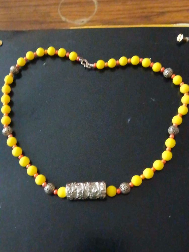 Vibrant Yellow Beaded Necklace