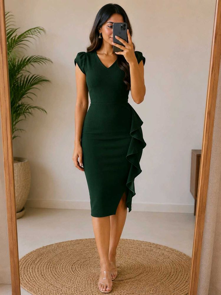 Elegant Green V-Neck Dress